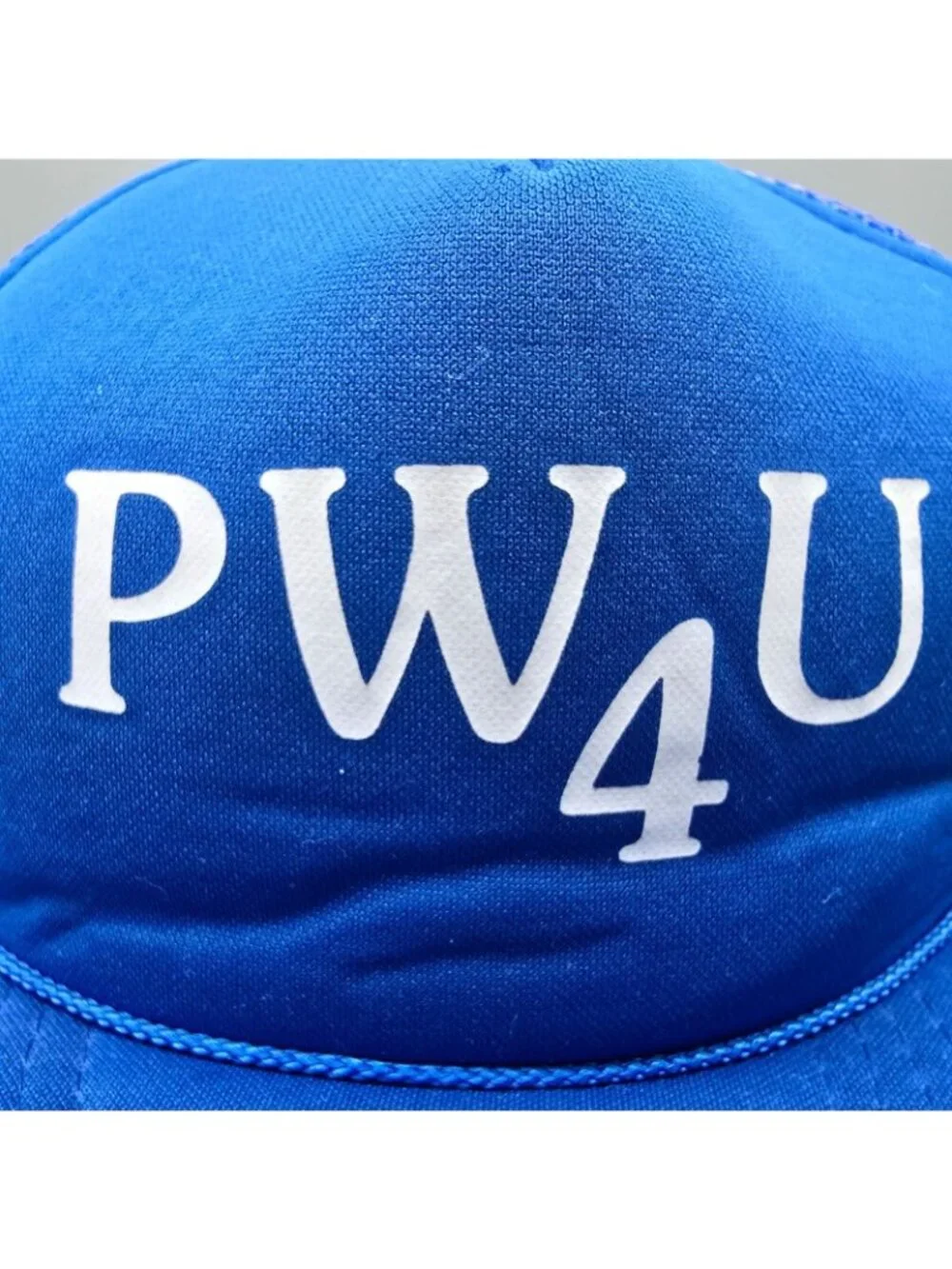 Vintage Distressed PW4U Blue Adjustable Snapback Mesh Crown Trucker Hat
